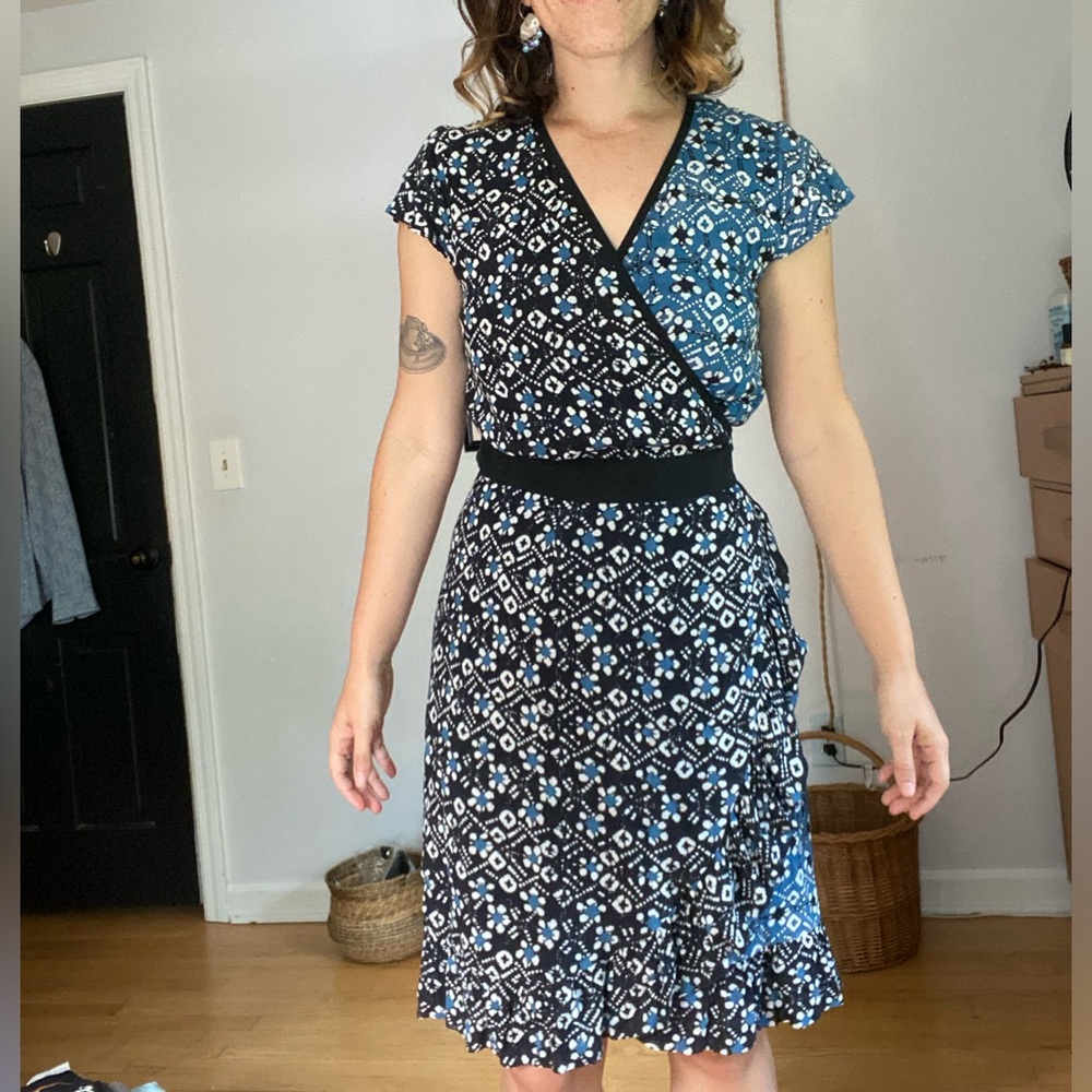 Margaret O’Leary Asymmetrical Two-Tone Wrap Dress